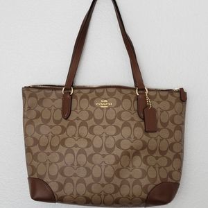 Coach Signature Zip Tote khaki/saddle NWT